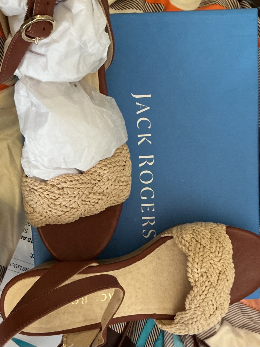 Jack Rogers Tan Leather Sandals with Natural Woven Strap